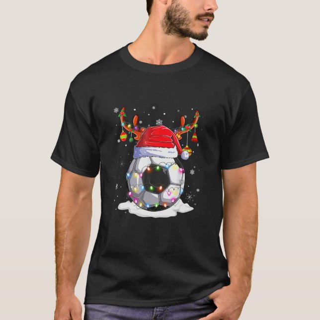 Weihnachtsmannmütze Rentierfußball Pajamas Men B T-Shirt (Vorderseite)