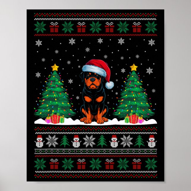 Weihnachtsmannmütze Rottweiler Dog Christmas Tree  Poster (Vorne)