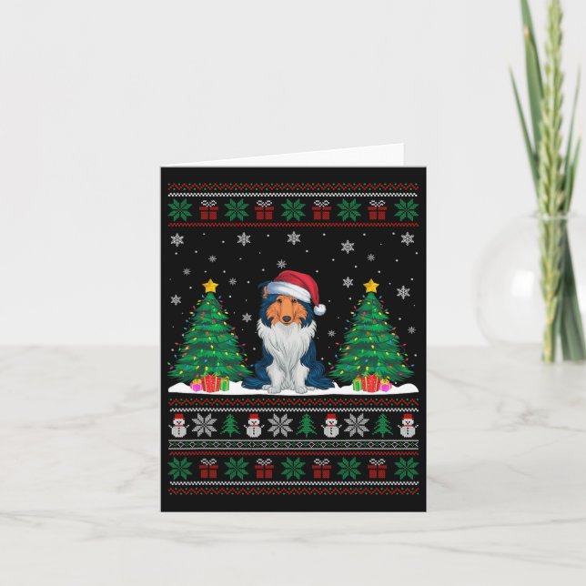 Weihnachtsmannmütze Rough Collie Dog Xmas Tree Lig Karte (Vorderseite)