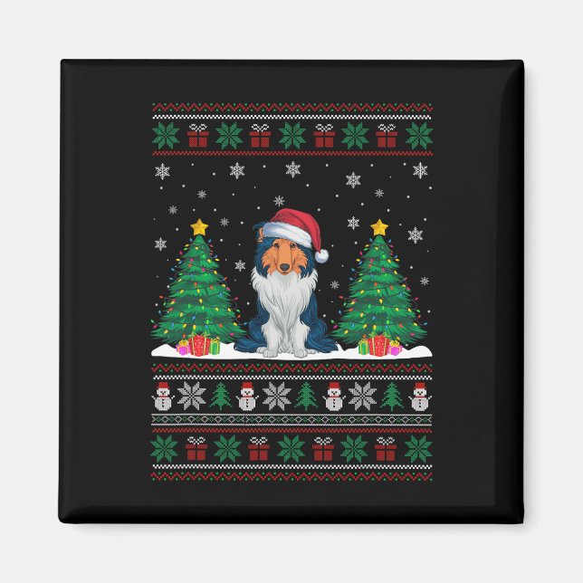 Weihnachtsmannmütze Rough Collie Dog Xmas Tree Lig Magnet (Vorne)