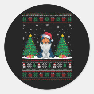 Weihnachtsmannmütze Rough Collie Dog Xmas Tree Lig Runder Aufkleber