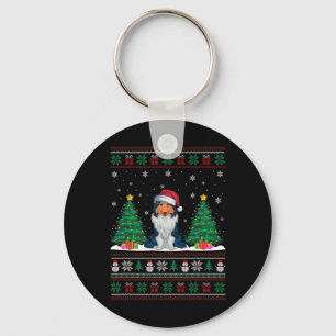 Weihnachtsmannmütze Rough Collie Dog Xmas Tree Lig Schlüsselanhänger