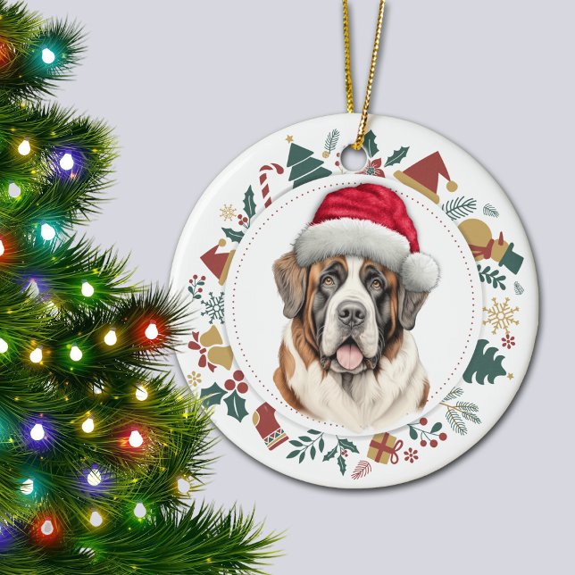 Weihnachtsmannmütze Saint Bernard Dog Weihnachtsfe Keramik Ornament (Von Creator hochgeladen)