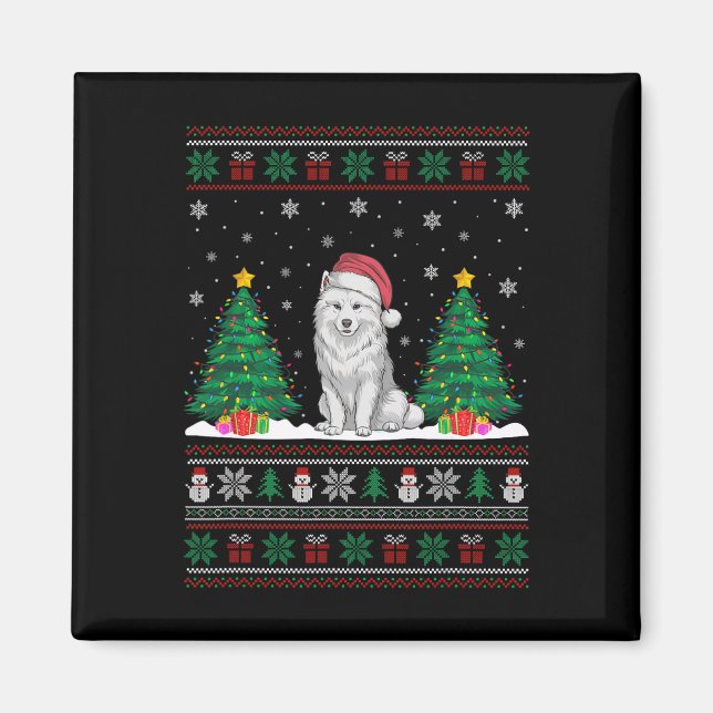 Weihnachtsmannmütze Samoyed Dog Weihnachtsbaum Lig Magnet (Vorne)