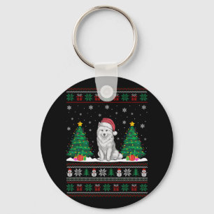 Weihnachtsmannmütze Samoyed Dog Weihnachtsbaum Lig Schlüsselanhänger