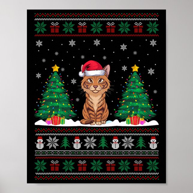 Weihnachtsmannmütze Savannah Cat Weihnachtsbaum Li Poster (Vorne)
