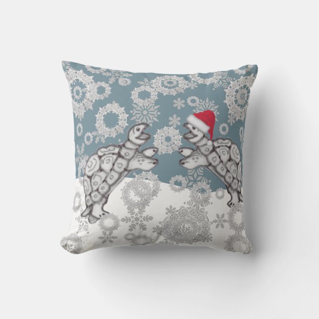 Weihnachtsmannmütze, Schildkröten und Schneeflocke Kissen (Vorderseite)