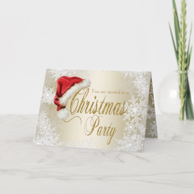 Weihnachtsmannmütze-Schneeflocke-WeihnachtsParty Einladung (Vorderseite)