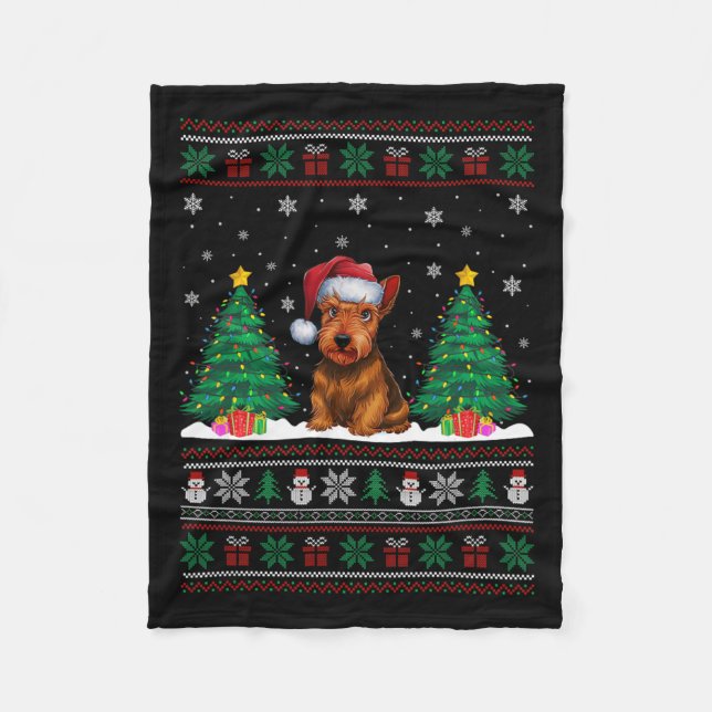 Weihnachtsmannmütze Scottish Terrier Dog Xmas Tree Fleecedecke (Vorderseite)