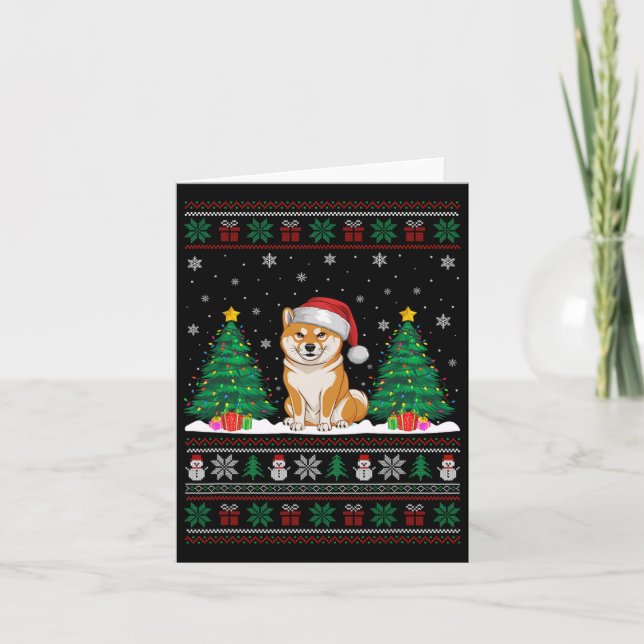 Weihnachtsmannmütze Shiba Inu Dog Weihnachtsbaum L Karte (Vorderseite)