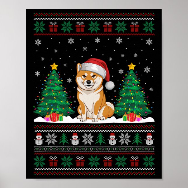 Weihnachtsmannmütze Shiba Inu Dog Weihnachtsbaum L Poster (Vorne)