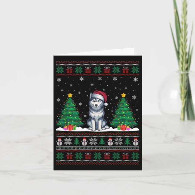 Weihnachtsmannmütze Siberischer Husky Hund Xmas Tr Karte (Vorderseite)
