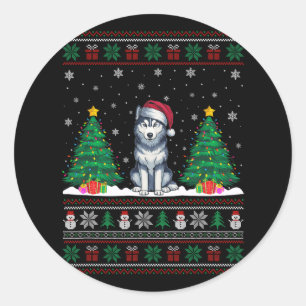 Weihnachtsmannmütze Siberischer Husky Hund Xmas Tr Runder Aufkleber