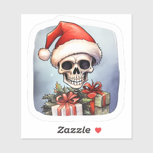 Weihnachtsmannmütze Skeleton verbreitet Weihnachts Aufkleber (Blatt)
