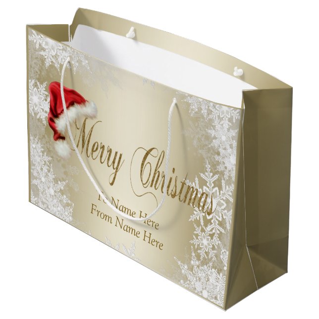 Weihnachtsmannmütze Snowflake Gold Weihnachten Große Geschenktüte (Rückseite Schrägansicht)