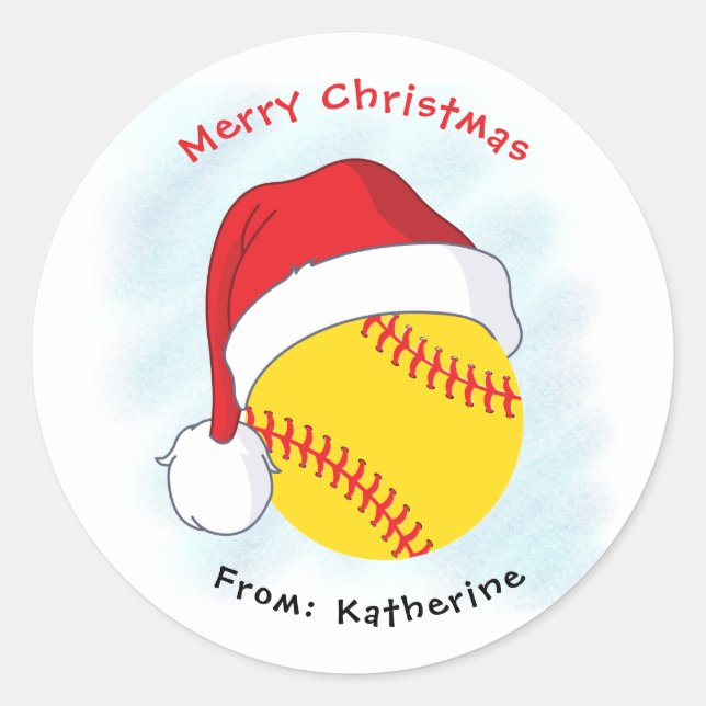 Weihnachtsmannmütze Softball Frohe Weihnachten Runder Aufkleber (Vorderseite)