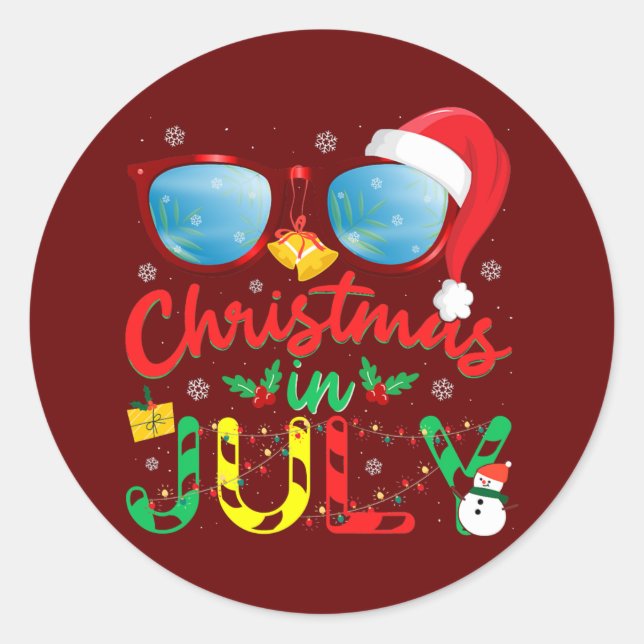 Weihnachtsmannmütze Sonnenbrille Sommerweihnachtsf Runder Aufkleber (Vorderseite)