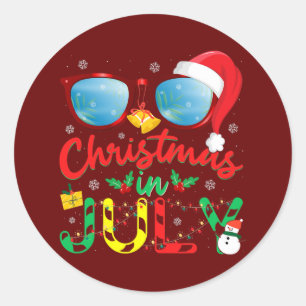 Weihnachtsmannmütze Sonnenbrille Sommerweihnachtsf Runder Aufkleber