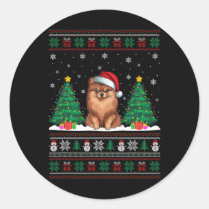 Weihnachtsmannmütze Spitz Dog Christmas Tree Light Runder Aufkleber