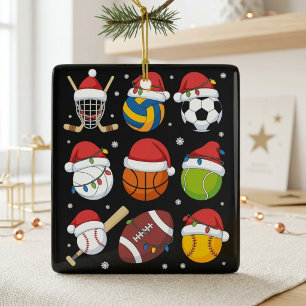 Weihnachtsmannmütze Sportbälle Weihnachten Athlet Keramikornament