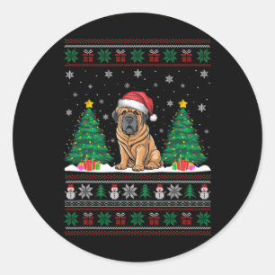 Weihnachtsmannmütze Tibetan Mastiff Dog Xmas Tree  Runder Aufkleber