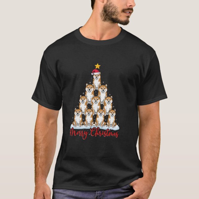 Weihnachtsmannmütze Ugly Xmas Funny Shiba Inu Dog  T-Shirt (Vorderseite)
