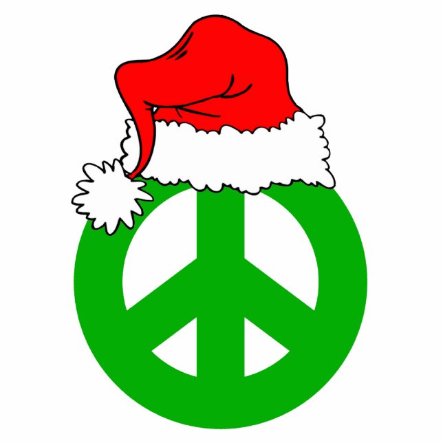 Weihnachtsmannmütze und Friedenssymbol Fotoskulptur Ornament (Vorne)