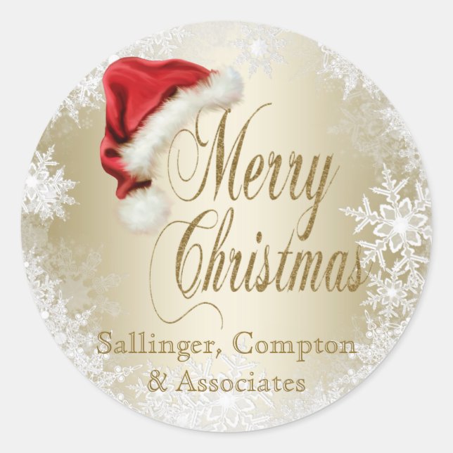Weihnachtsmannmütze und Snowflake Weihnachtsaufkle Runder Aufkleber (Vorderseite)