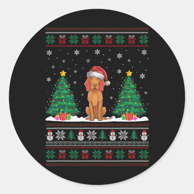 Weihnachtsmannmütze Vizsla Hund Weihnachtsbaum Lic Runder Aufkleber (Vorderseite)