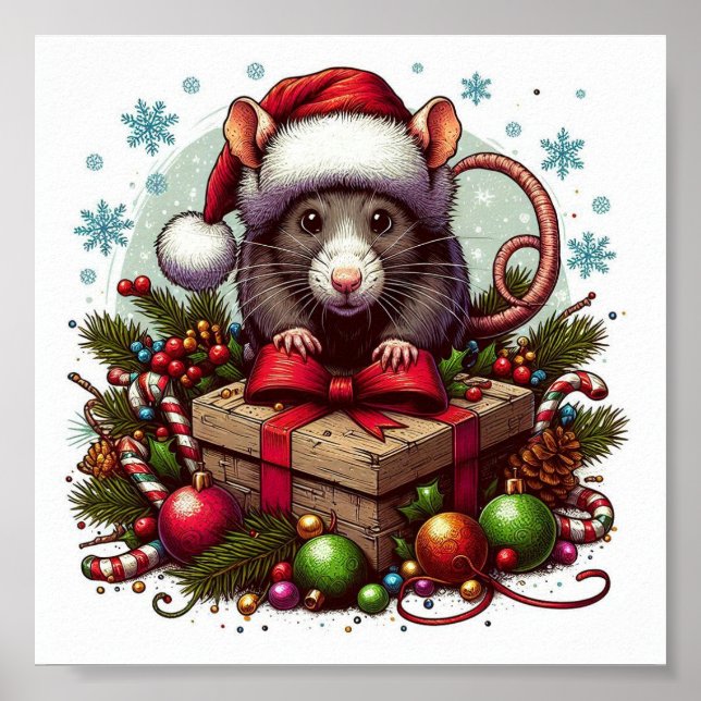 Weihnachtsmannmütze Weihnachten mit Rat Poster (Vorne)