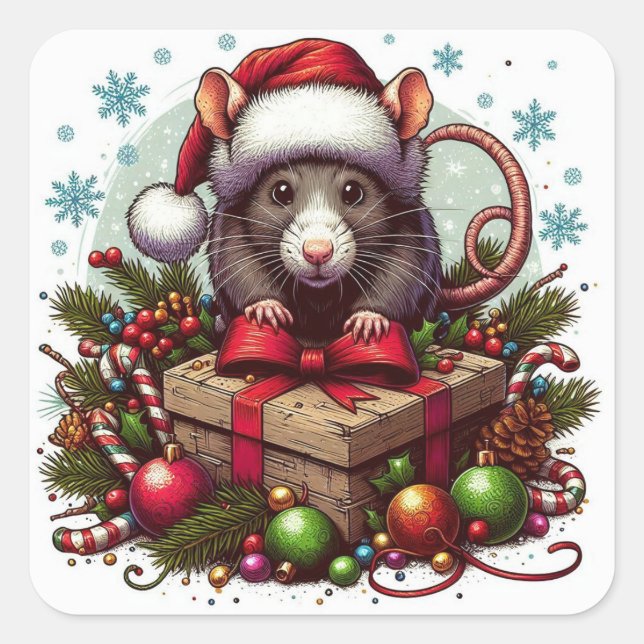 Weihnachtsmannmütze Weihnachten mit Rat Quadratischer Aufkleber (Vorderseite)