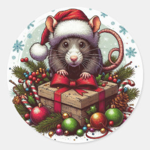 Weihnachtsmannmütze Weihnachten mit Rat Runder Aufkleber