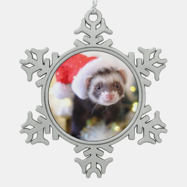 Weihnachtsmannmütze Weihnachten Schneeflocken Zinn-Ornament (Vorderseite)