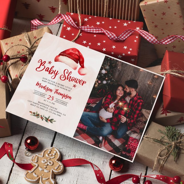 Weihnachtsmannmütze Weihnachtsdusche Foto Einladung (Von Creator hochgeladen)