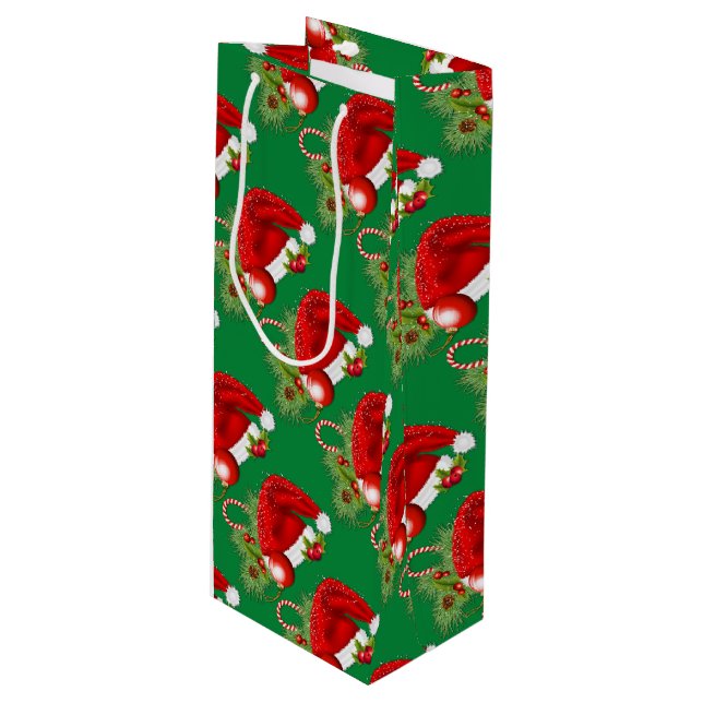 Weihnachtsmannmütze Weihnachtsgrün Geschenktüte Für Weinflaschen (Vorderseite Schrägansicht)