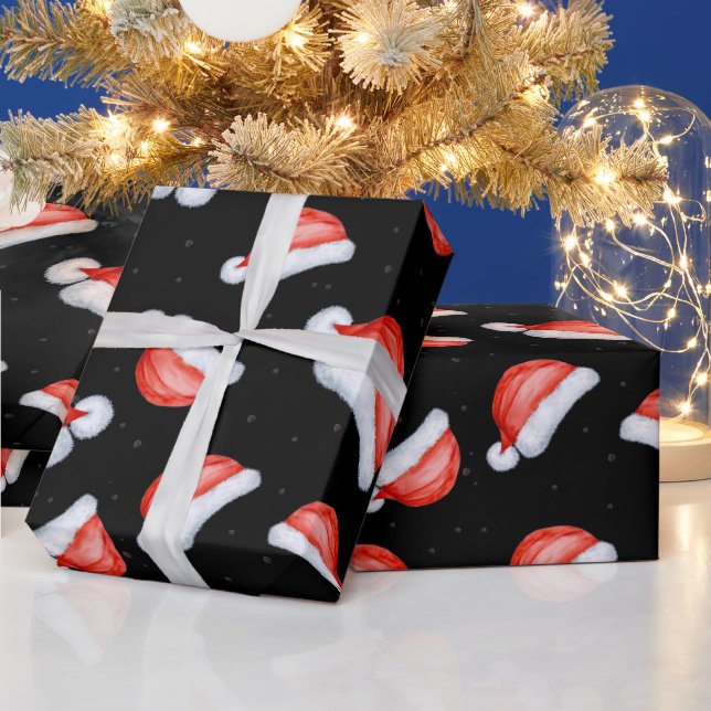 Weihnachtsmannmütze Weihnachtsmuster schwarzer Hin Geschenkpapier (Feiertage)