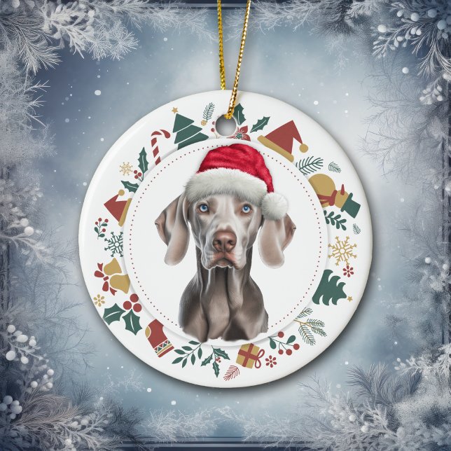 Weihnachtsmannmütze Weimaraner Weihnachtsfotografi Keramik Ornament (Von Creator hochgeladen)