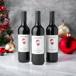 Weihnachtsmannmütze Weingläser Käse Personalisiert Weinetikett
