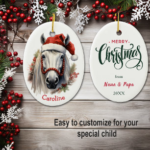 Weihnachtsmannmütze Weißes Pferd Weihnachten Keramik Ornament