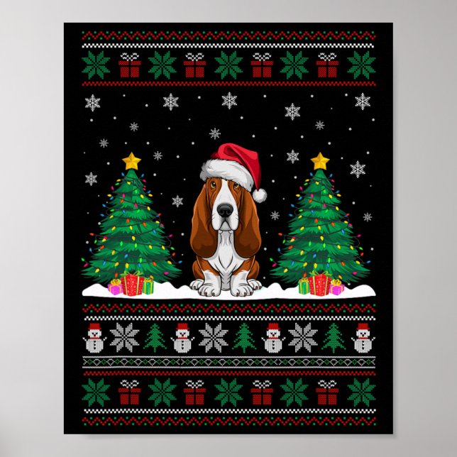 Weihnachtsmannmütze Wette Hund Xmas Tree Lights Ug Poster (Vorne)