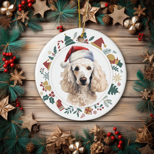 Weihnachtsmannmütze White Poodle Dog Weihnachtskra Keramik Ornament (Von Creator hochgeladen)