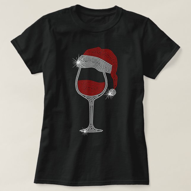 Weihnachtsmannmütze Wine Bling Christmas Kristall  T-Shirt (Design vorne)