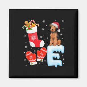Weihnachtsmannmütze Xmas Strumpf Holiday Airedale  Magnet