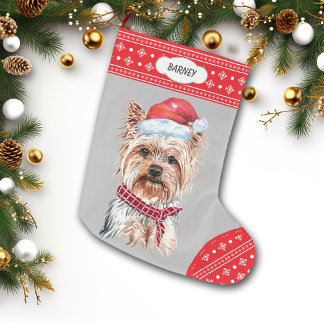 Weihnachtsmannmütze Yorkie Snowflake Border Großer Weihnachtsstrumpf