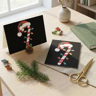 Weihnachtsmannmütze Zuckerstange Weihnachtsbeleuch Feiertagspostkarte