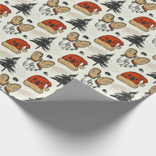 Weihnachtsmannmützen, Futtermittel und Bäume Geschenkpapier