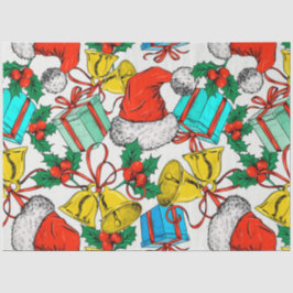 Weihnachtsmannmützen, Geschenke und Glocken Seidenpapier