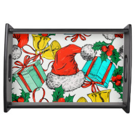 Weihnachtsmannmützen, Geschenke und Glocken Serviertablett