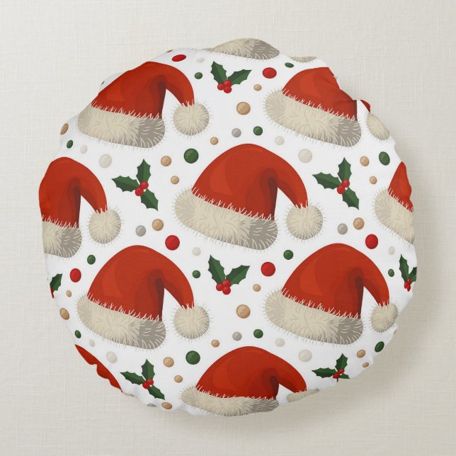 Weihnachtsmannmützen Rundes Kissen (Rückseite)