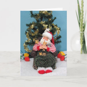 Weihnachtsmanns Nickerchen mit Kätzchen Karte